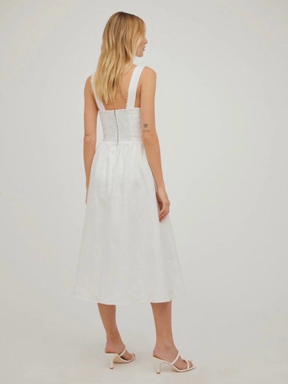 Reformation White Square-Neck Midi Dress with Button Front - Picture 5 of 11